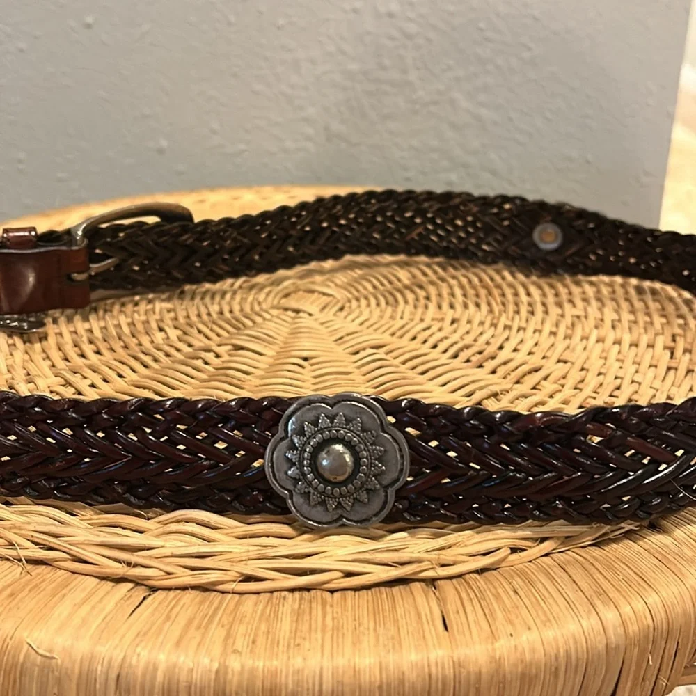 Vintage Capezio Braided‎ Leather Belt Brown Silver Conchos